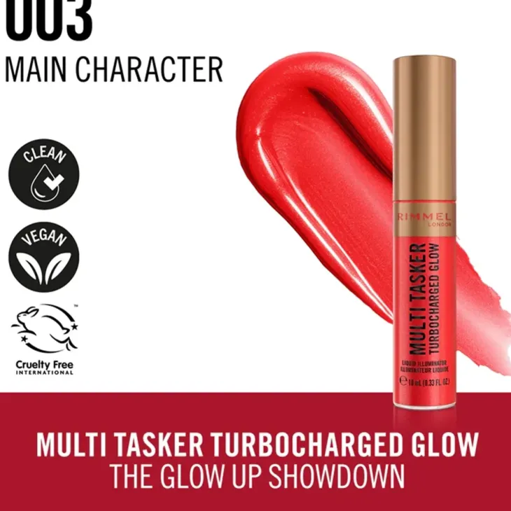 Rimmel Multi-Tasker Turbocharged Glow rozświetlający róż w płynie 003 Main Character 10 ml
