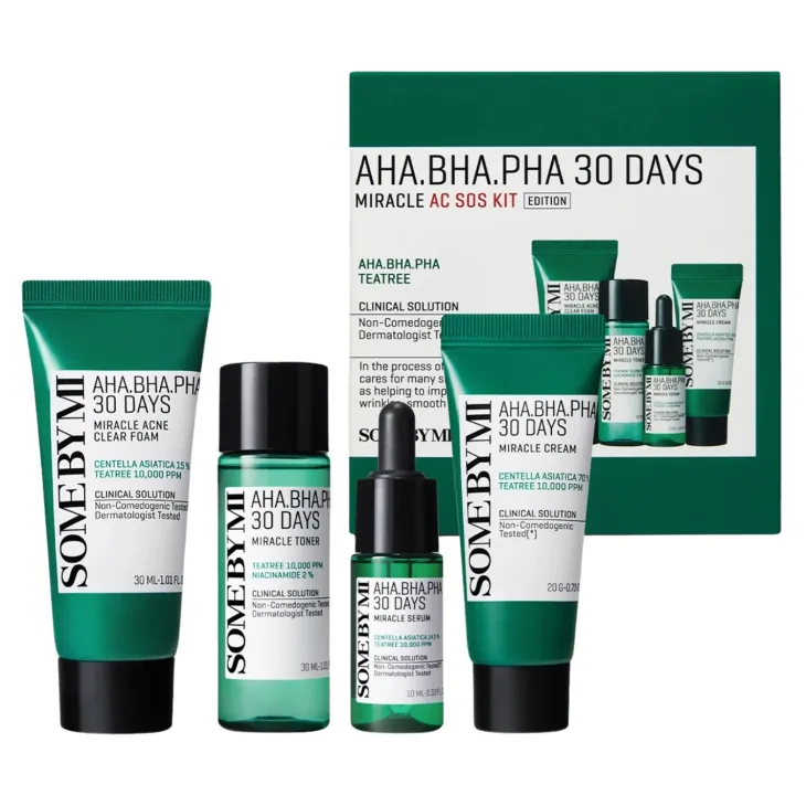 Some By Mi AHA BHA PHA 30 Days Miracle AC SOS Kit zestaw kosmetyków do pielęgnacji pianka 30 ml + tonik 30 ml + serum 10 ml + krem 20 g