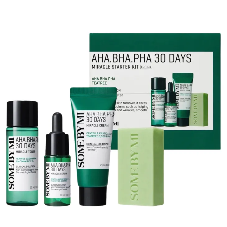 Some By Mi AHA BHA PHA 30 Days Miracle Starter Kit zestaw kosmetyków do pielęgnacji mydło 30 g + tonik 30 ml + serum 10 ml + krem 20 g