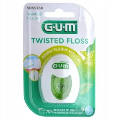 Sunstar GUM Twisted Floss woskowana nić dentystyczna o smaku mięty i zielonej herbaty 30 m