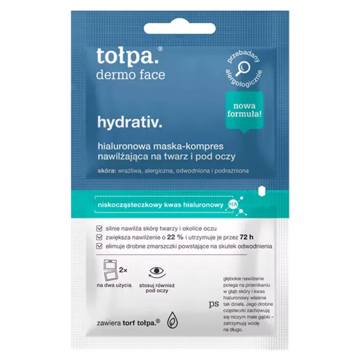 Tołpa Dermo Face Hydrativ hialuronowa maska-kompres nawilżająca na twarz i pod oczy 2 x 6 ml