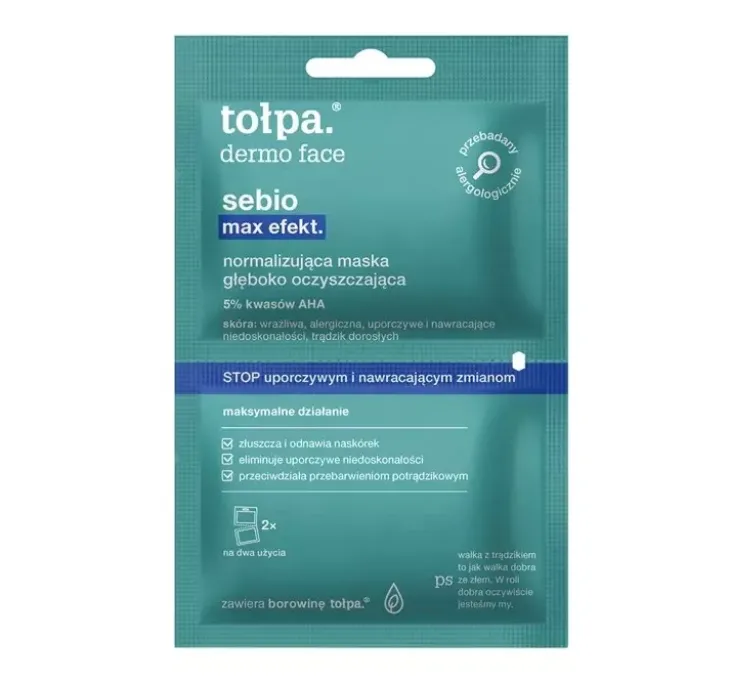 Tołpa Dermo Face Sebio Max Efekt normalizująca maska głęboko oczyszczająca 2 x 6 ml