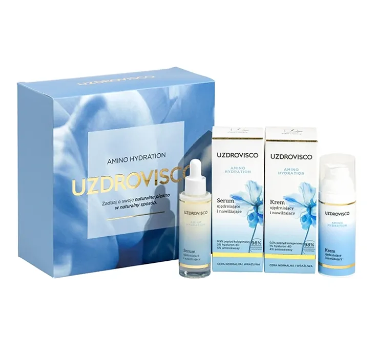 Uzdrovisco Amino Hydration zestaw prezentowy krem na dzień i na noc 50 ml + serum do twarzy 30 ml