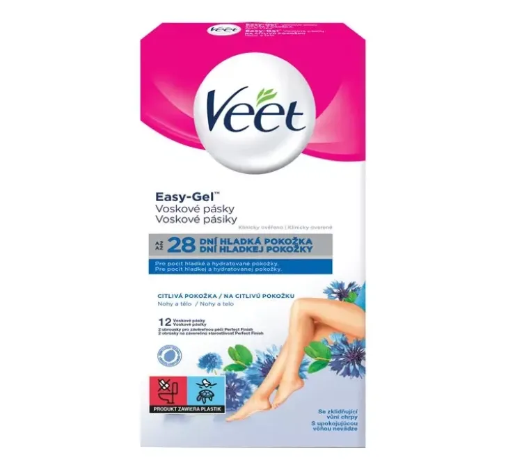 Veet Easy-Gel plastry z woskiem do depilacji skóry wrażliwej 12 sztuk