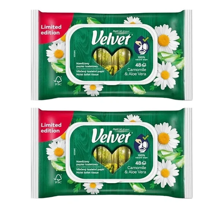 Velvet Camomile & Aloe Vera nawilżany papier toaletowy 2x48szt
