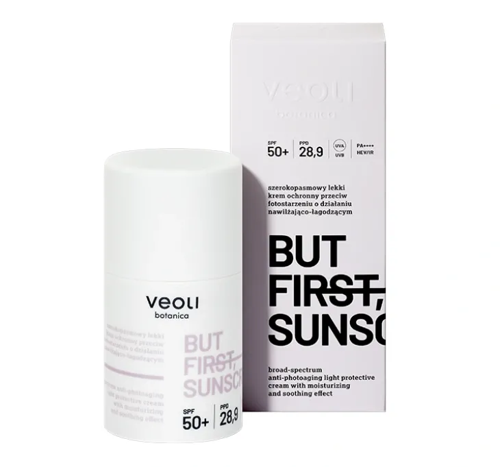 Veoli Botanica But First Sunscreen lekki krem ochronny przeciw fotostarzeniu SPF 50+ 50 ml