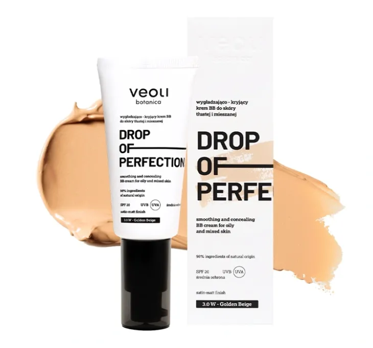 Veoli Botanica Drop of Perfection wygładzająco-kryjący krem BB do cery tłustej i mieszanej SPF20 3.0 W Golden Beige 30 ml