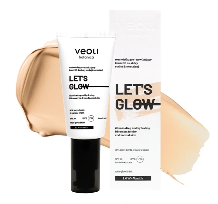 Veoli Botanica Let's Glow rozświetlająco-nawilżający krem BB do cery suchej i normalnej SPF20 2.0 W Vanilla 30 ml