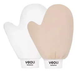 Veoli Botanica rękawica do aplikacji produktów brązujących + rękawica peelingująca do ciała