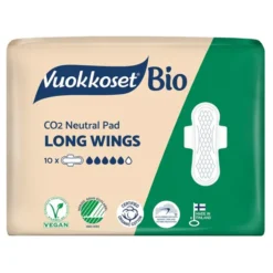 Vuokkoset Bio Long Wings ekologiczne podpaski higieniczne dłuższe ze skrzydełkami 10 sztuk