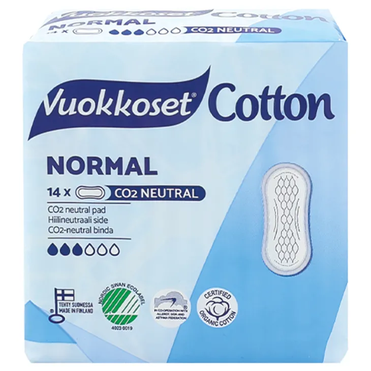 Vuokkoset Cotton Normal cienkie podpaski higieniczne bez skrzydełek 14 sztuk