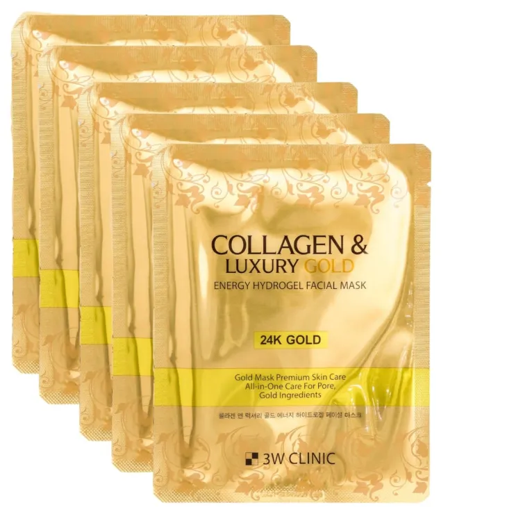 3W Clinic Collagen & Luxury Gold hydrożelowa maseczka do twarzy z 24K złotem i kolagenem 5 x 30 g
