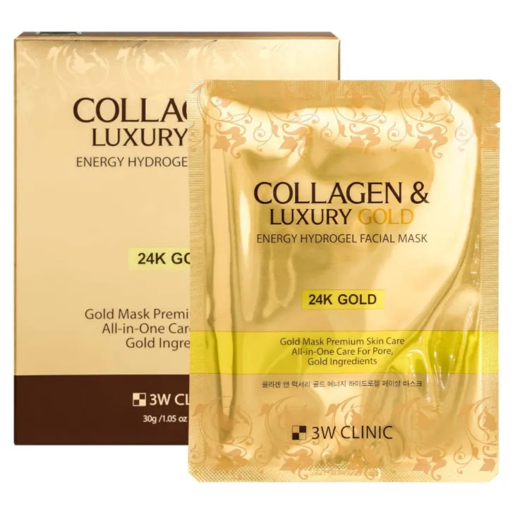 3W Clinic Collagen & Luxury Gold hydrożelowa maseczka do twarzy z 24K złotem i kolagenem 5 x 30 g
