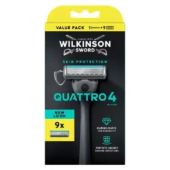 Wilkinson Sword Quattro 4 maszynka do golenia dla mężczyzn uchwyt + 9 wkładów