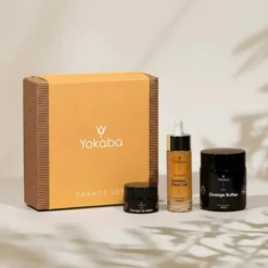Yokaba Orange Joy zestaw prezentowy do pielęgnacji olejek do twarzy i ciała 30 ml + masło do ciała 100 ml + balsam do ust 15 ml