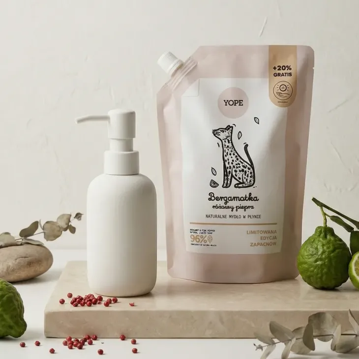 Yope naturalne mydło do rąk w płynie Bergamotka i Różowy Pieprz refill 600 ml