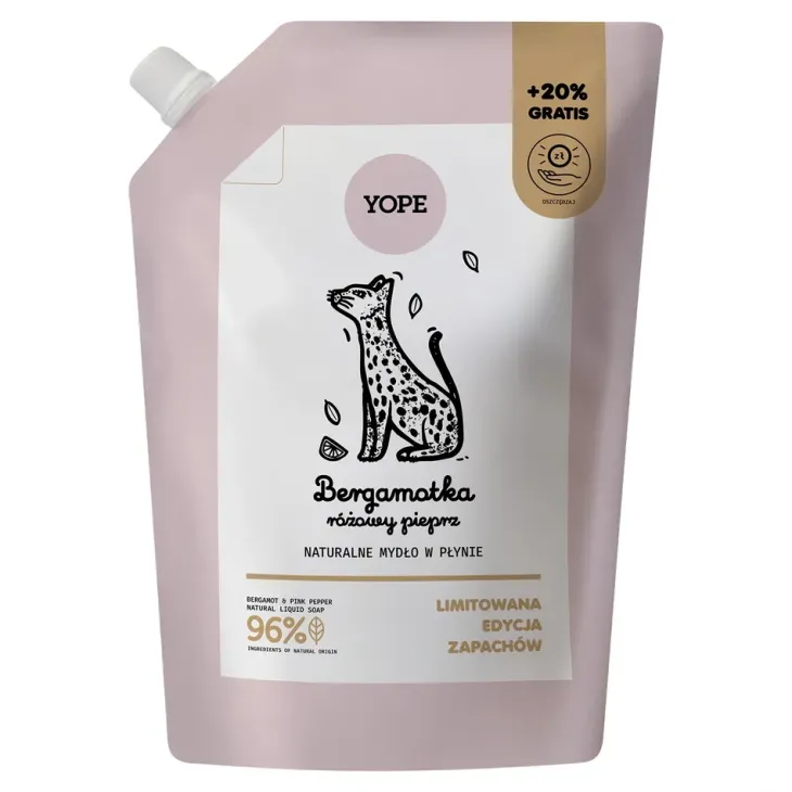 Yope naturalne mydło do rąk w płynie Bergamotka i Różowy Pieprz refill 600 ml