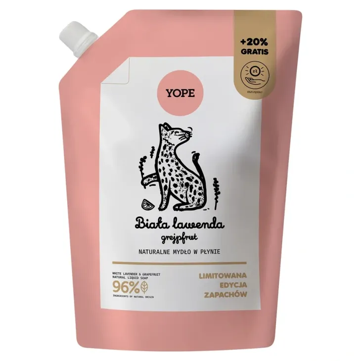 Yope naturalne mydło do rąk w płynie Biała Lawenda i Grejpfrut refill 600 ml