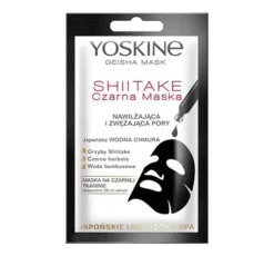 Yoskine Geisha Mask Shiitake nawilżająca czarna maska w płachcie zwężająca pory 20 ml