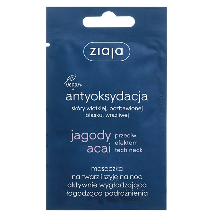 Ziaja Jagody Acai maseczka na twarz i szyję na noc aktywnie wygładzająca łagodząca podrażnienia 7 ml