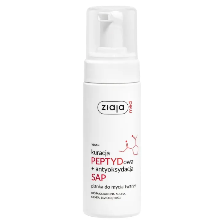 Ziaja Med Kuracja PEPTYDowa + antyoksydacja SAP pianka do mycia twarzy dla skóry suchej, cienkiej i osłabionej 150 ml