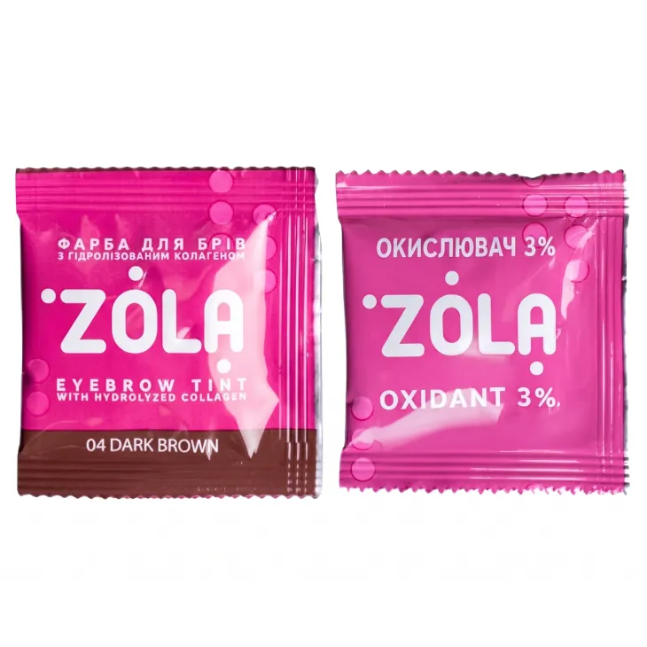 ZOLA Eyebrow Tint zestaw farba do brwi z kolagenem 04 Dark Brown 5 ml + utleniacz 3% 5 ml